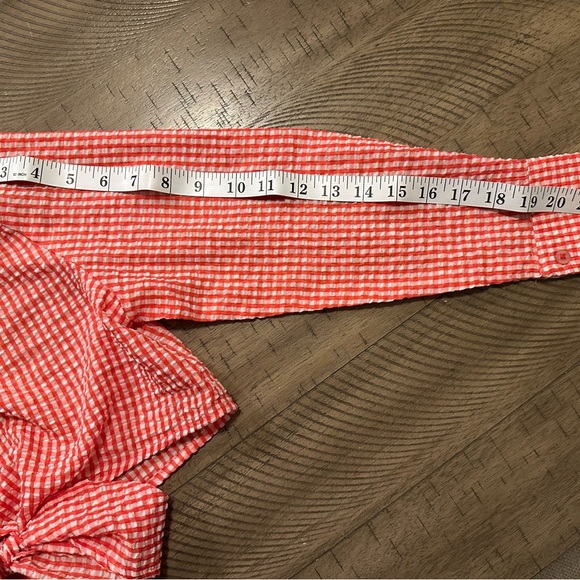 Vintage Style Red Gingham Seersucker Tie-Front Crop Top - Size M - Picture 6 of 6
